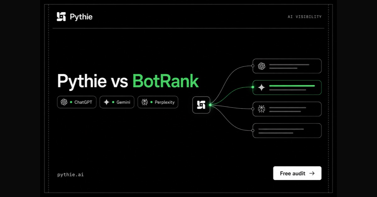 Pythie versus BotRank, AI visibility comparison card