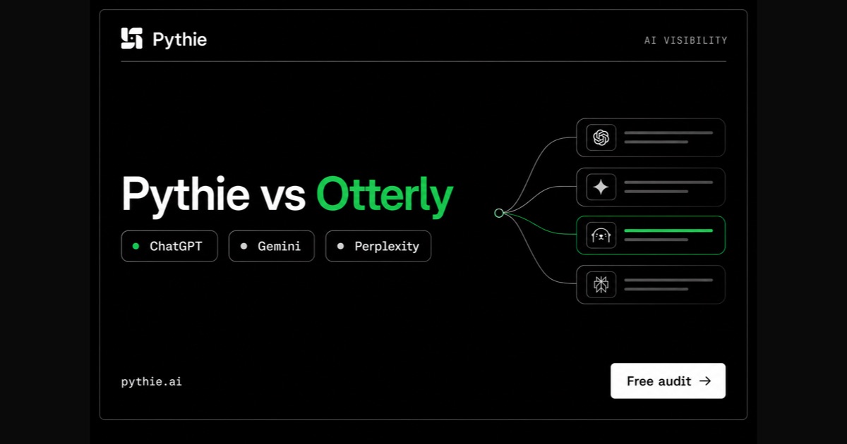 Pythie versus Otterly, AI visibility comparison card