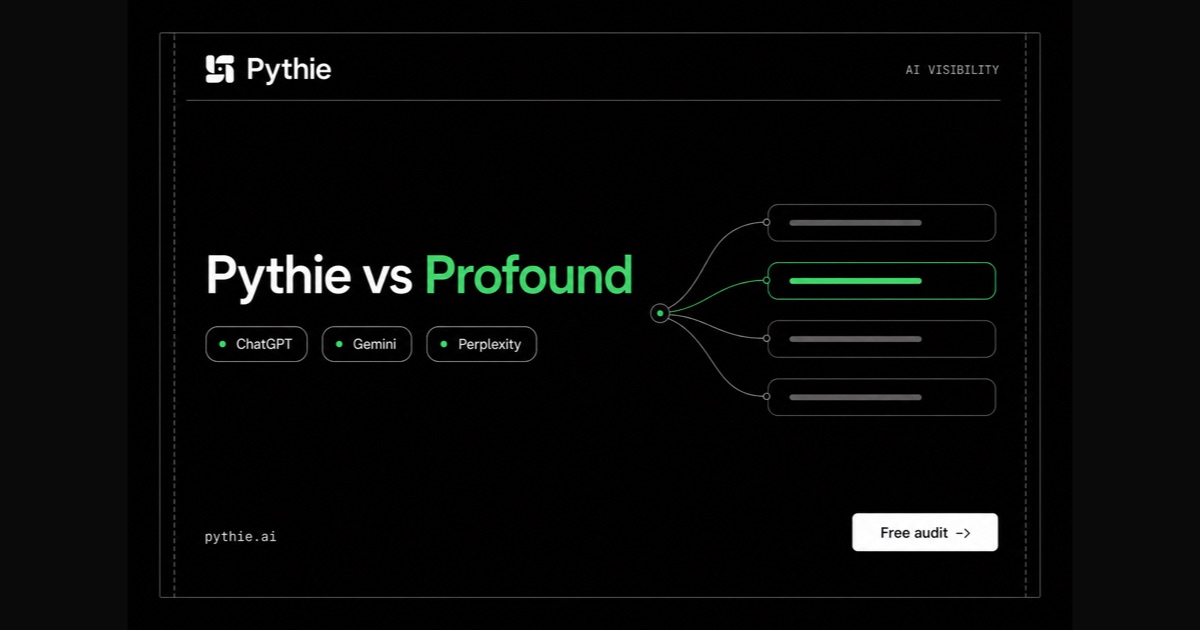 Pythie versus Profound, AI visibility comparison card