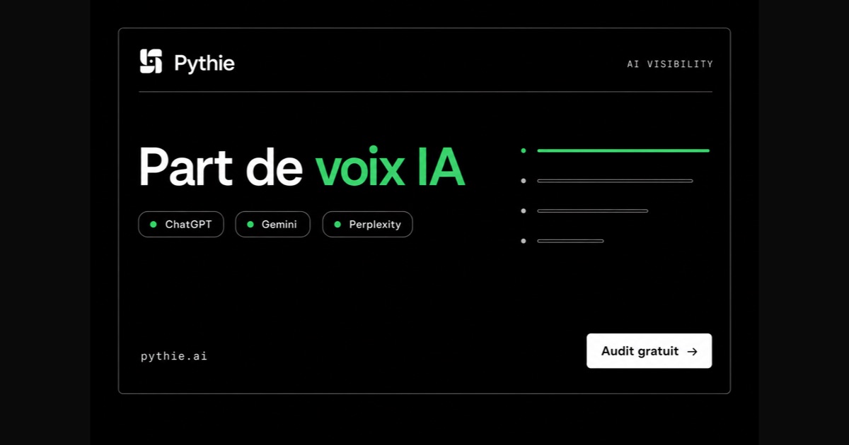 Carte Pythie « Part de voix IA » : un classement de barres horizontales dont une émeraude.