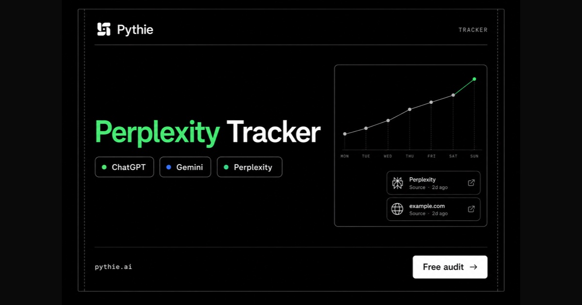 Pythie card “Perplexity Tracker”: an ascending tracking line and two cited source cards.